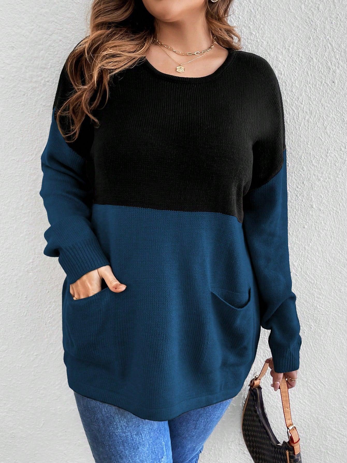 sweter dwukolorowy oversize kieszenie 