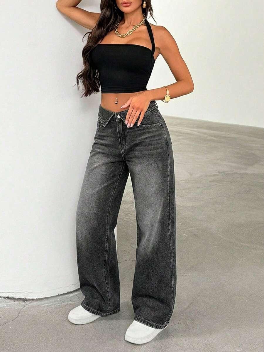 czarne spodnie jeans z efektem sprania