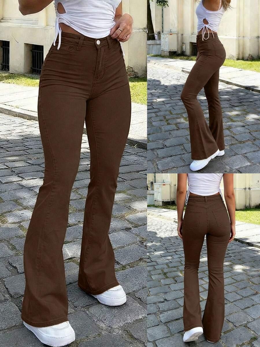 brązowe spodnie wysoki stan