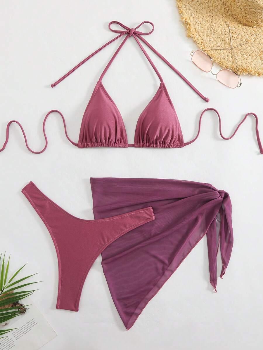 DWUCZĘŚCIOWY KOSTIUM KĄPIELOWY BIKINI PAREO KOMPLET