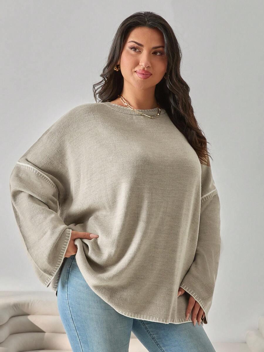 BEŻOWY SWETER KONTRAST 