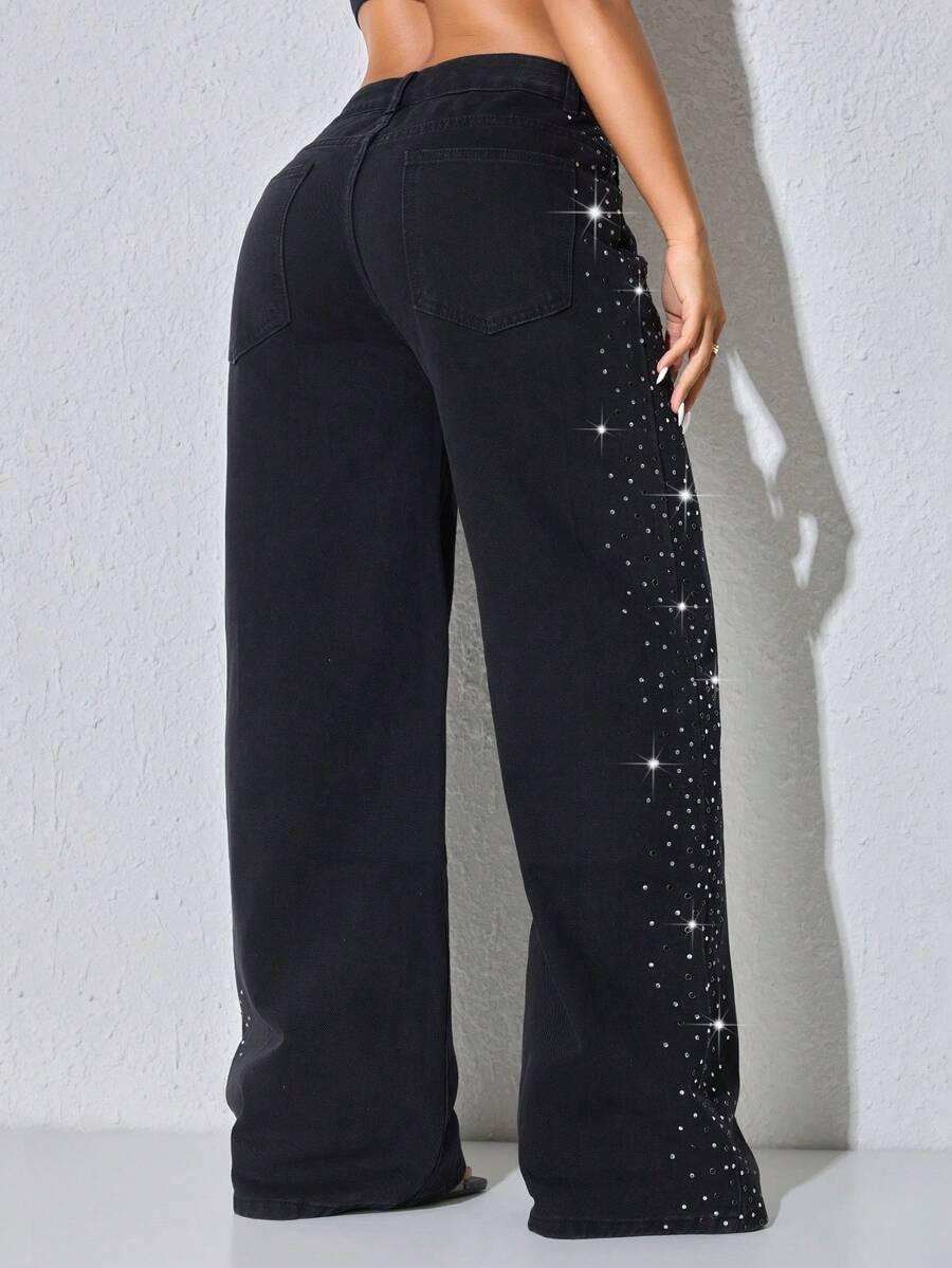 czarne spodnie jeans zdobienie