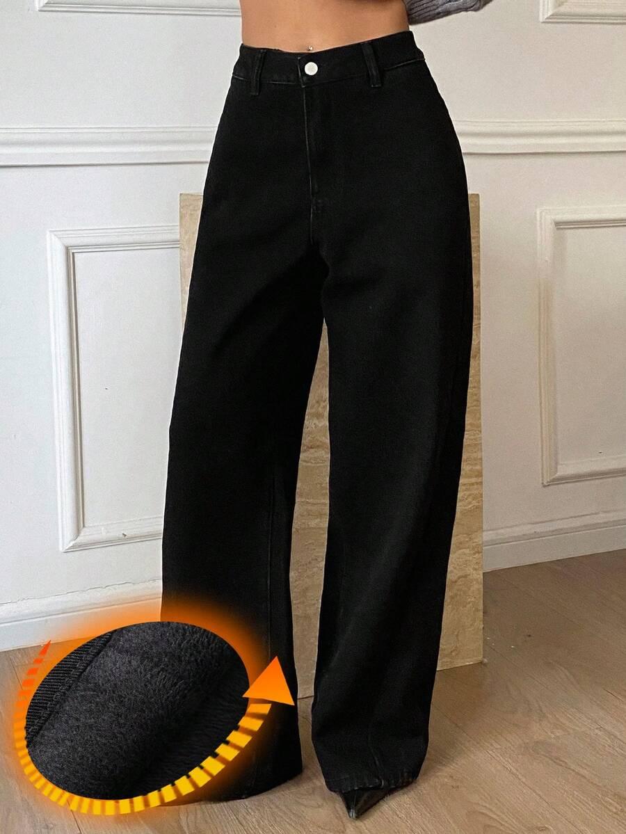 czarne ocieplane spodnie jeans