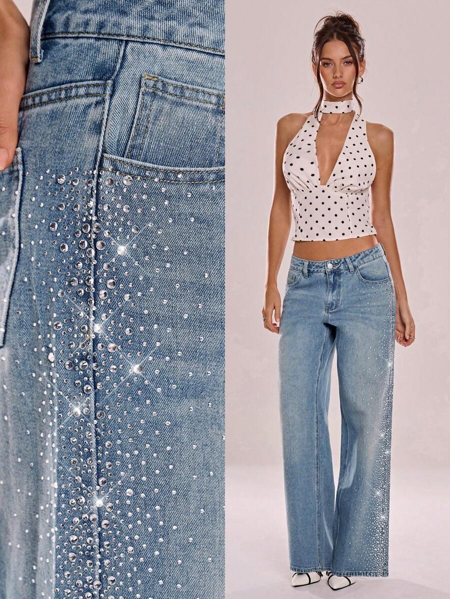 niebieskie spodnie jeans zdobienie 