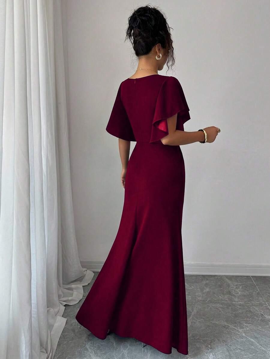 BORDOWA MAXI SUKIENKA V-NECK
