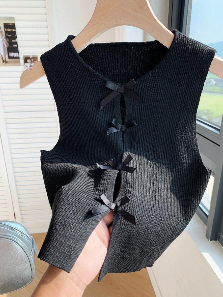 CZARNY DZIANINOWY TOP 