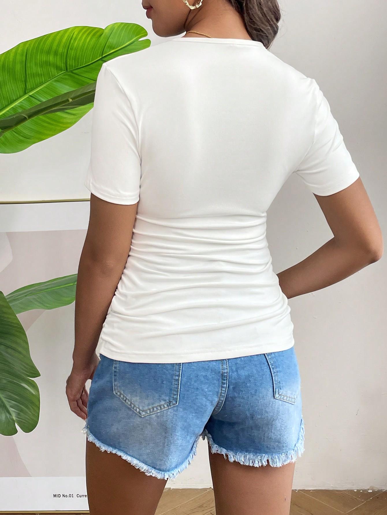 BIAŁY T-SHIRT OKRĄGŁY DEKOLT