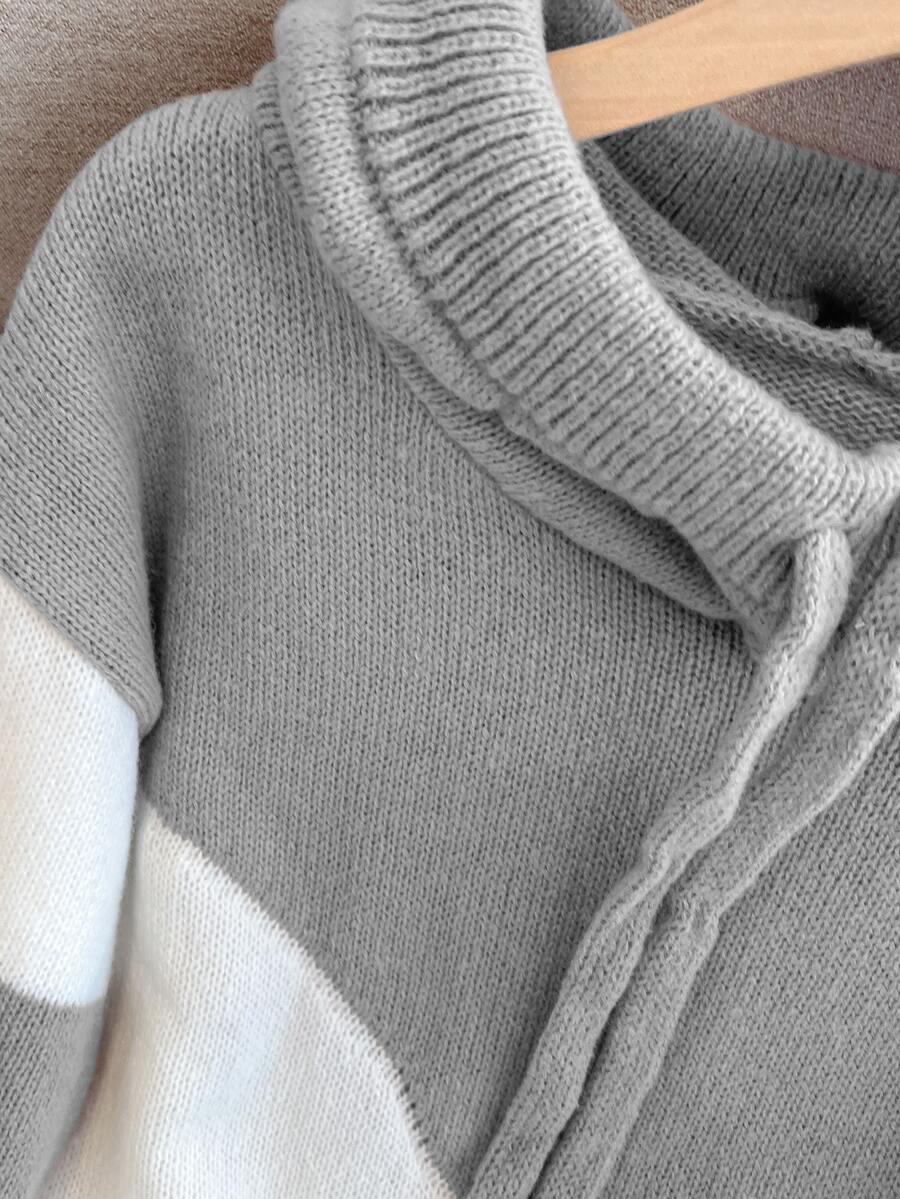 DZIANINOWY SWETER DŁUGI RĘKAW ŁĄCZENIE 
