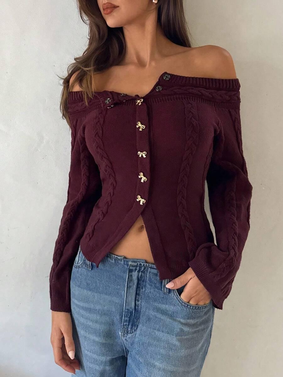 FIOLETOWY SWETER GUZIKI