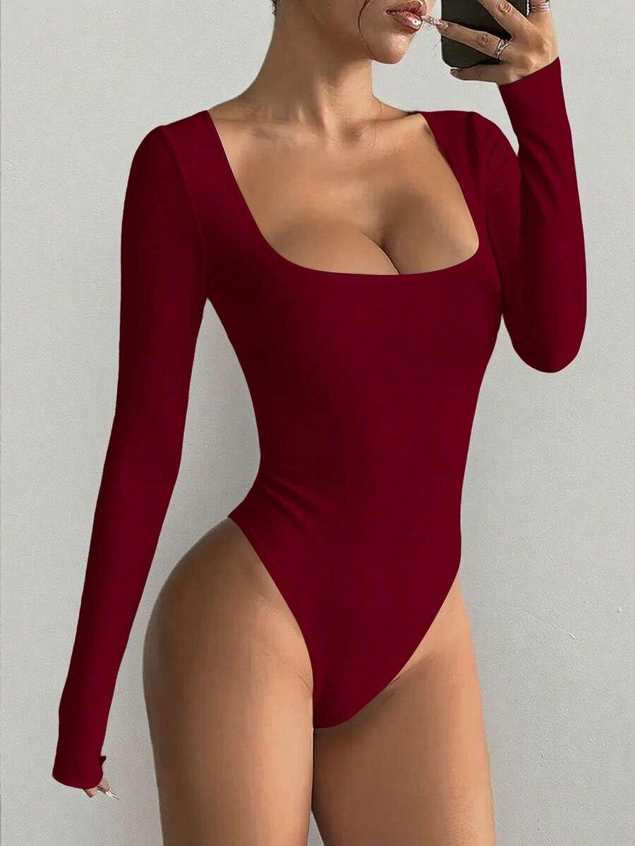 bordowe BODY DŁUGI RĘKAW