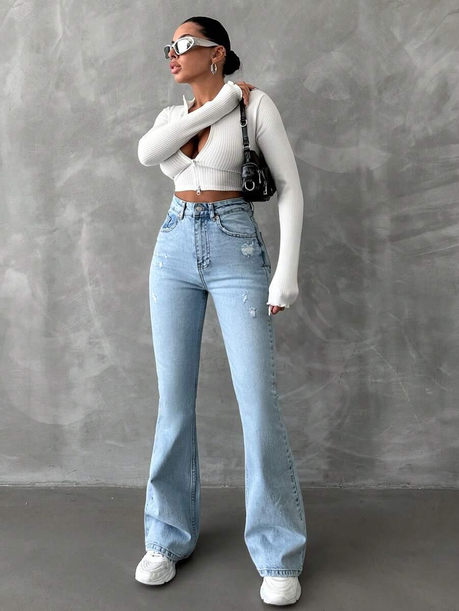 NIEBIESKIE SPODNIE JEANS DZWONY