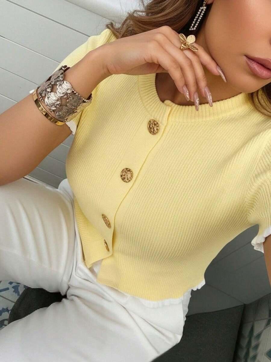ŻÓŁTY DZIANINOWY TOP