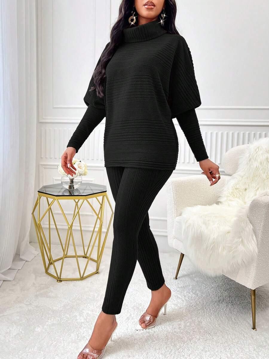 czarny komplet bluzka legginsy dzianina