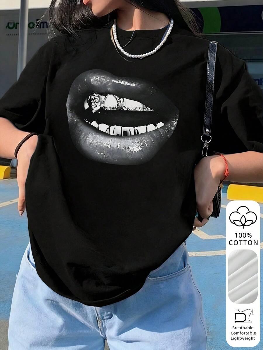 CZARNY T-SHIRT NADRUK