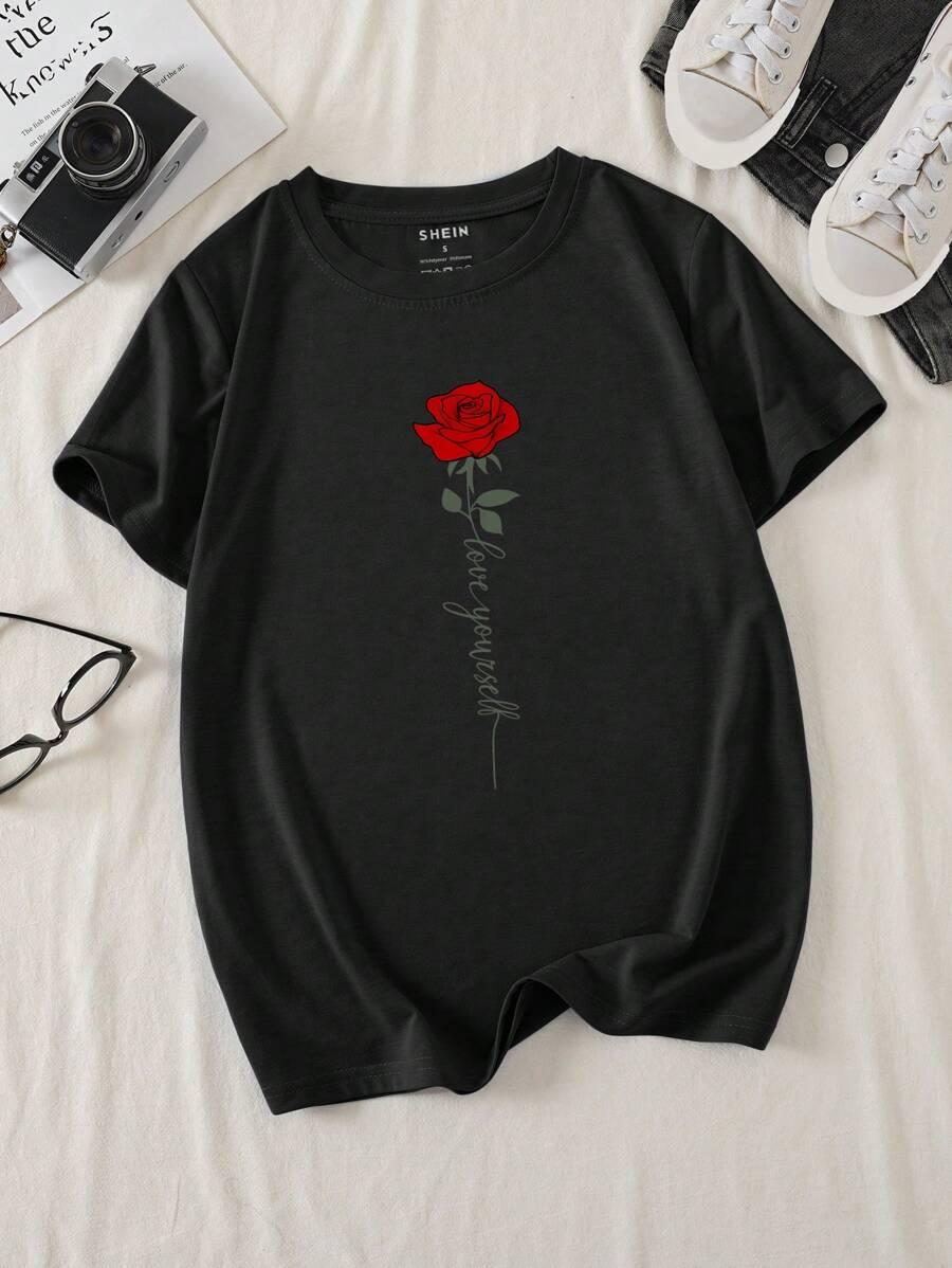 CZARNY T-SHIRT OKRĄGŁY DEKOLT 