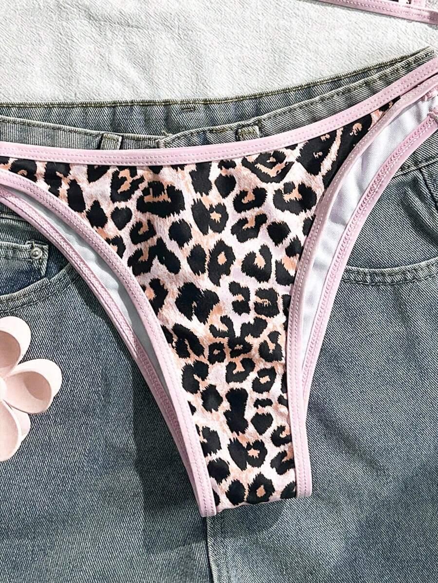 KOMPLET BIKINI W PANTERKĘ RÓŻOWA LAMÓWKA