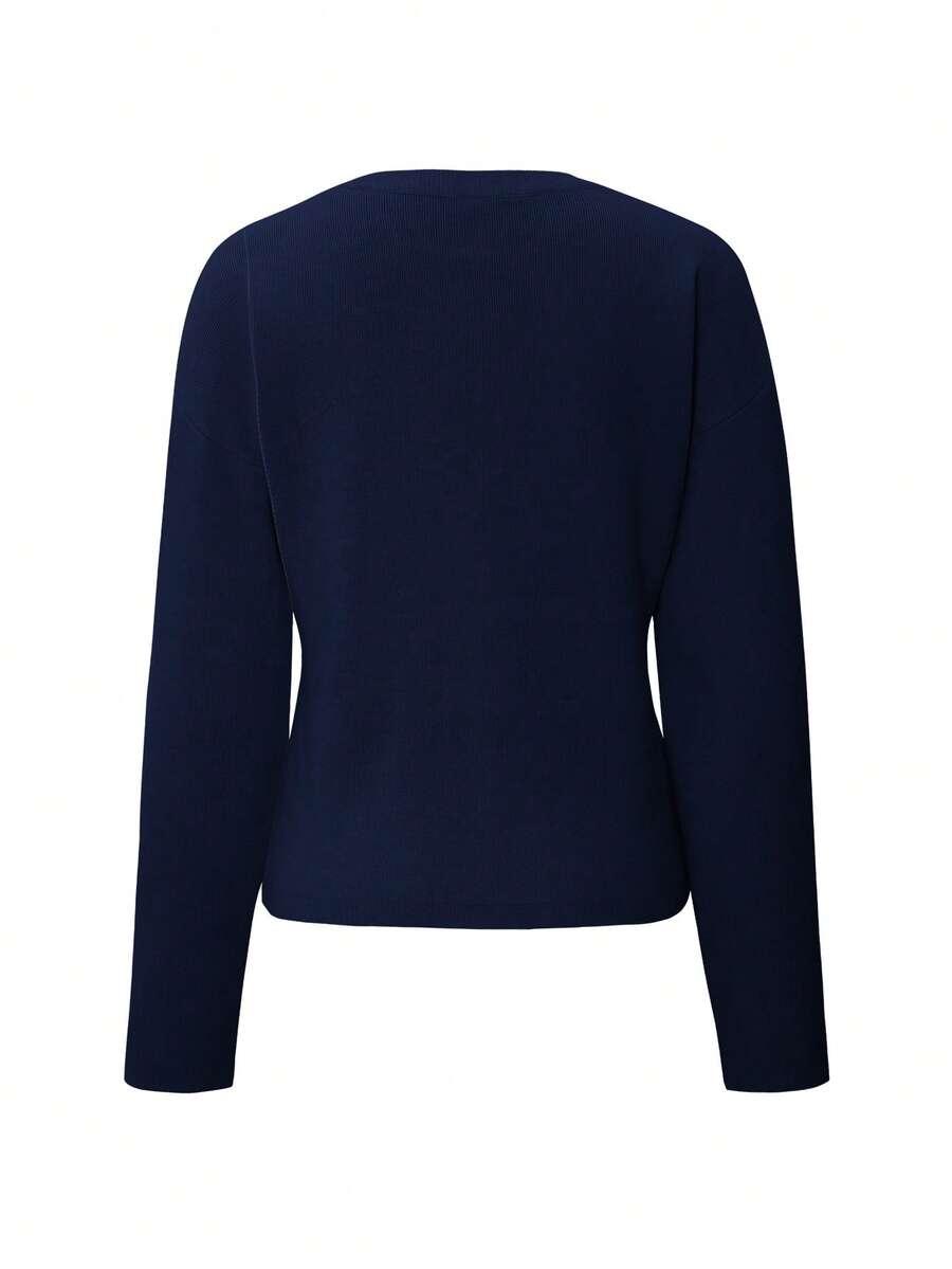 GRANATOWY DZIANINOWY SWETER 