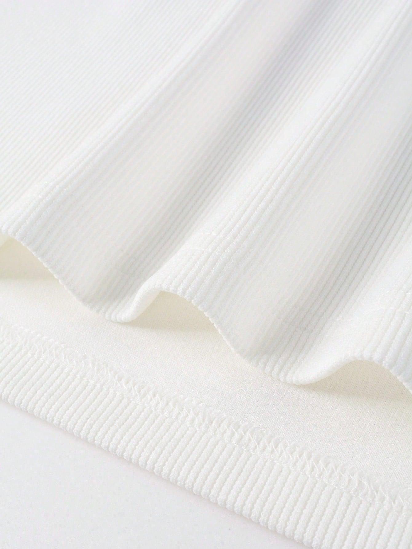 biała koszulka z długim rękawem prążki dekolt v