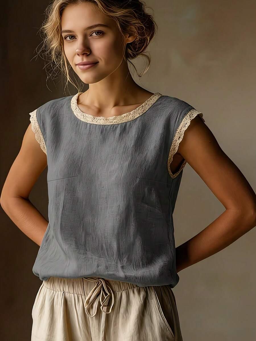 niebieska bluzka koronka
