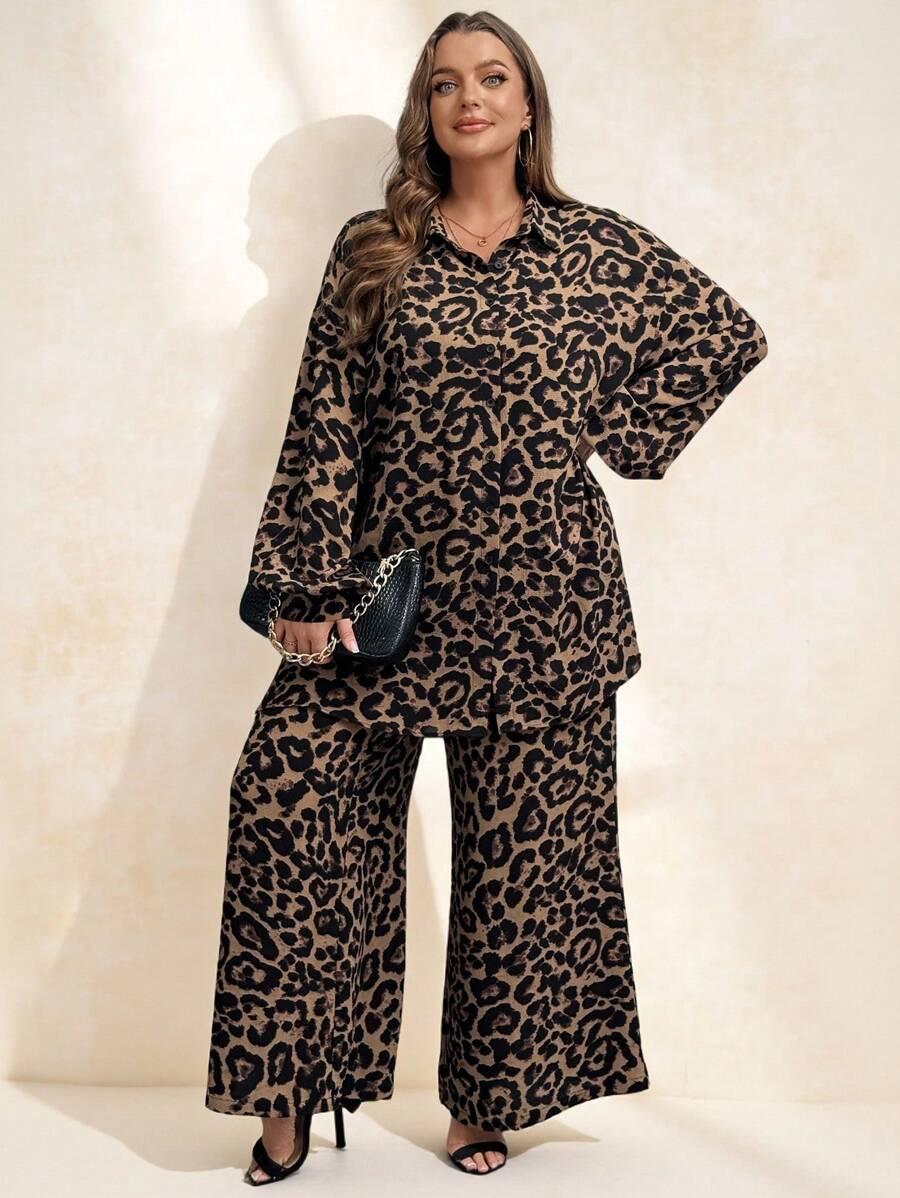 komplet spodnie koszula animal print