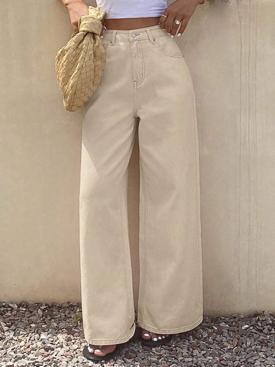 KREMOWE SPODNIE JEANS