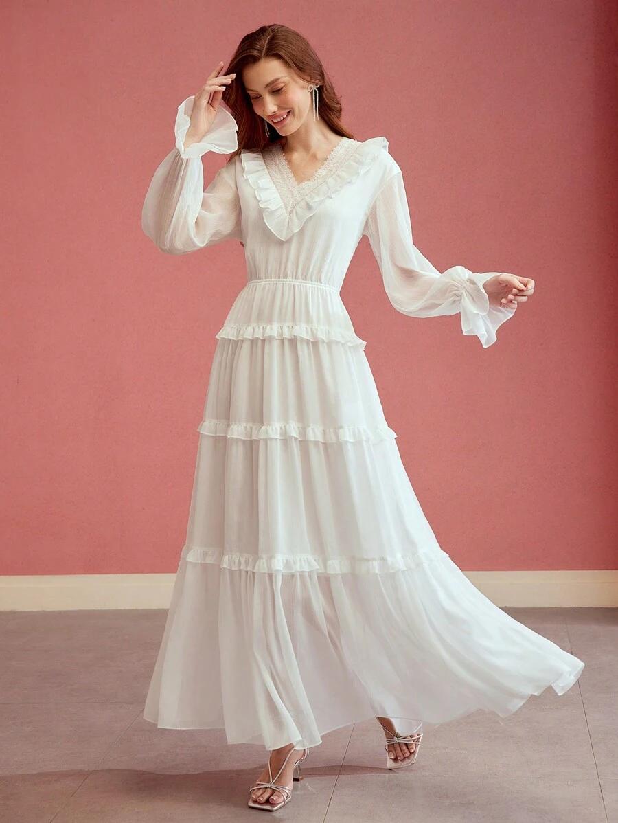 SUKIENKA MAXI ROZKLOSZOWANA BOHO Z DŁUGIM RĘKAWEM