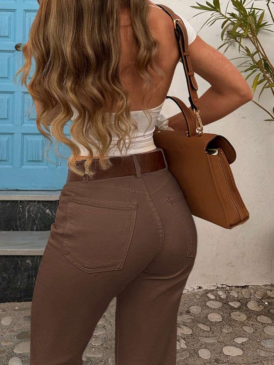 BRĄZOWE SPODNIE JEANS