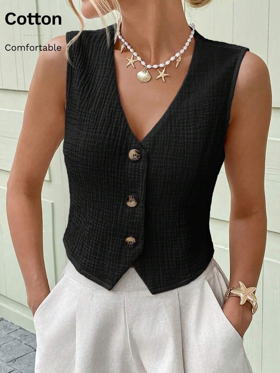 CZARNA BAWEŁNIANA KAMIZELKA GUZIKI