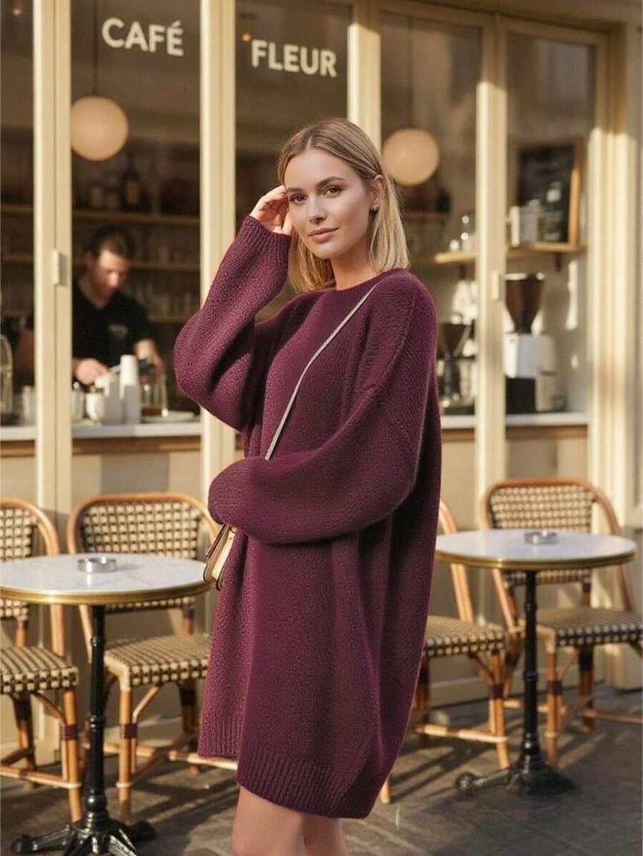 dzianinowa bordowa mini sukienka