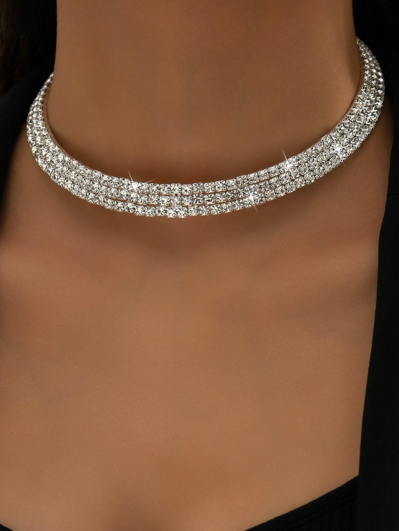 srebrny choker cyrkonie