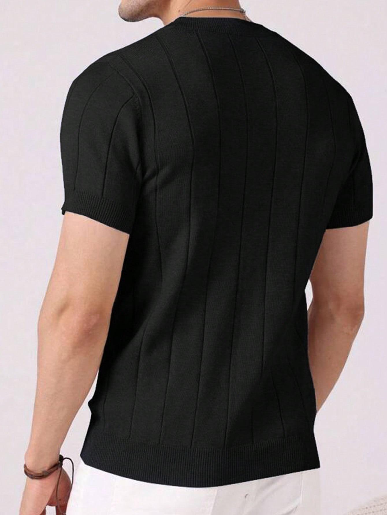 CZARNY DZIANINOWY T-SHIRT