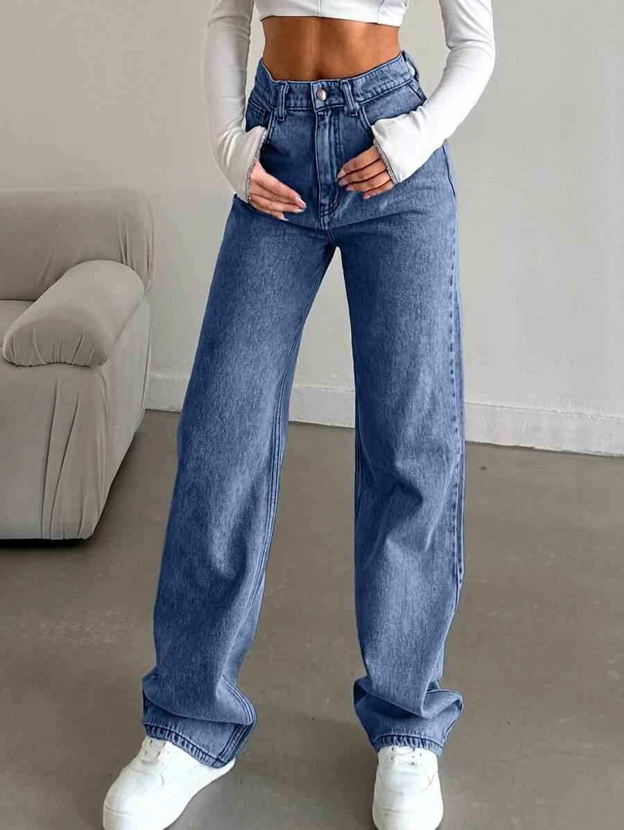 NIEBIESKIE SPODNIE JEANS WYSOKI STAN