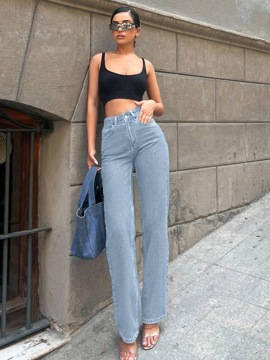 NIEBIESKIE SPODNIE JEANS PROSTA NOGAWKA 