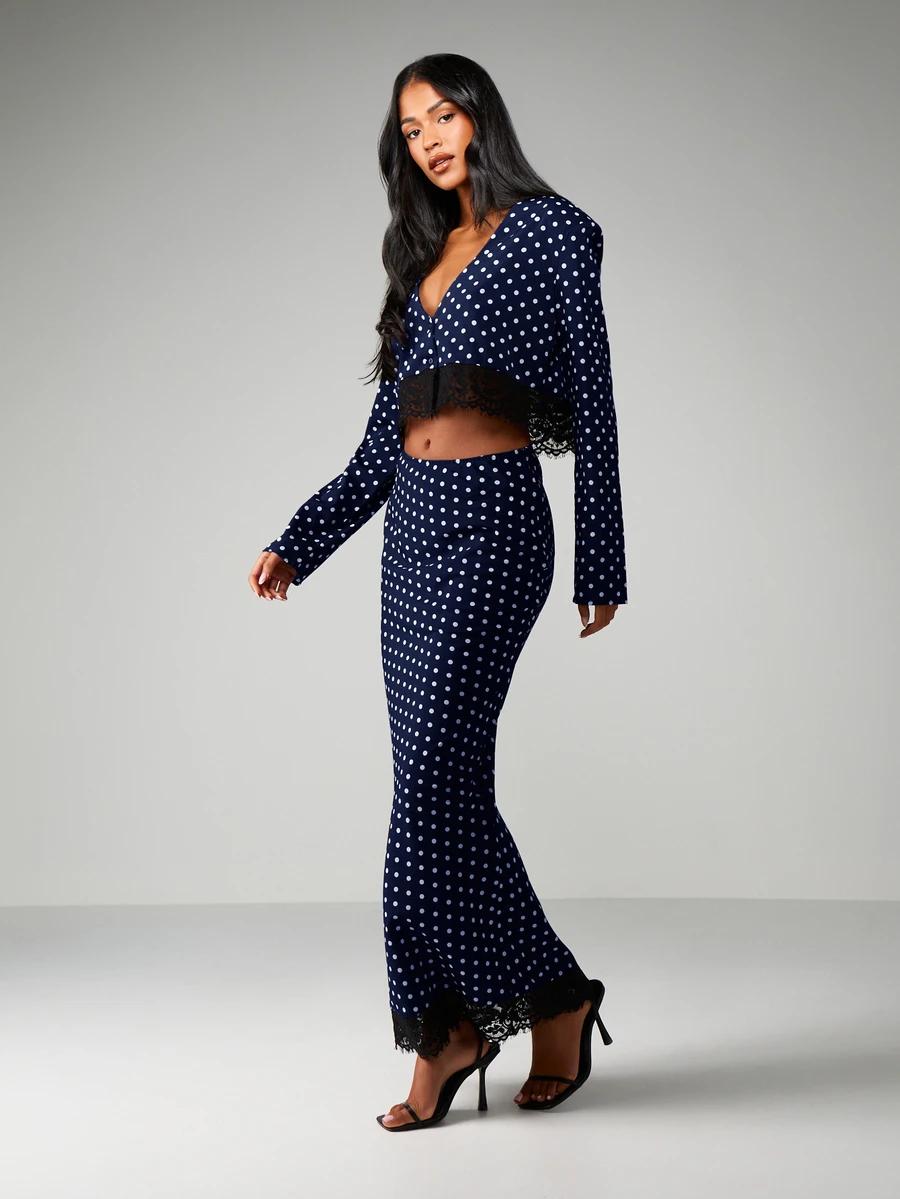 maxi spódnica w groszki koronka