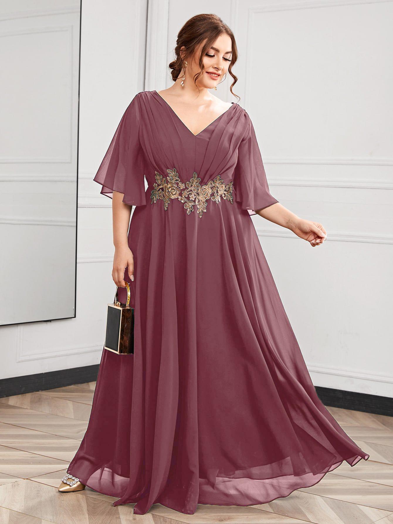 SUKIENKA WIECZOROWA PLUS SIZE MAXI DEKOLT V KRÓTKI RĘKAW