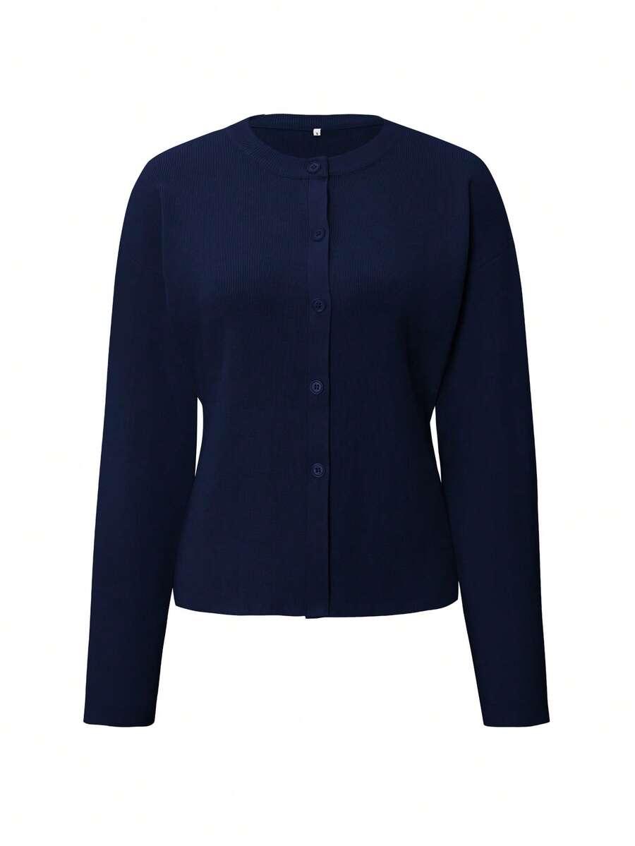 GRANATOWY DZIANINOWY SWETER 