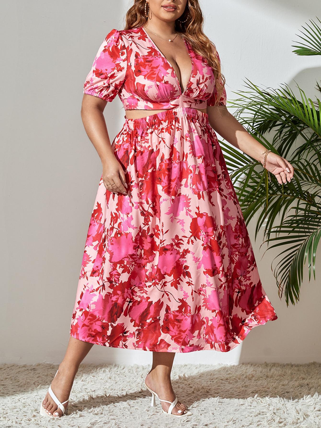 SUKIENKA FLORAL PRINT WYCIĘCIA WIĄZANIE GŁĘBOKI DEKOLT