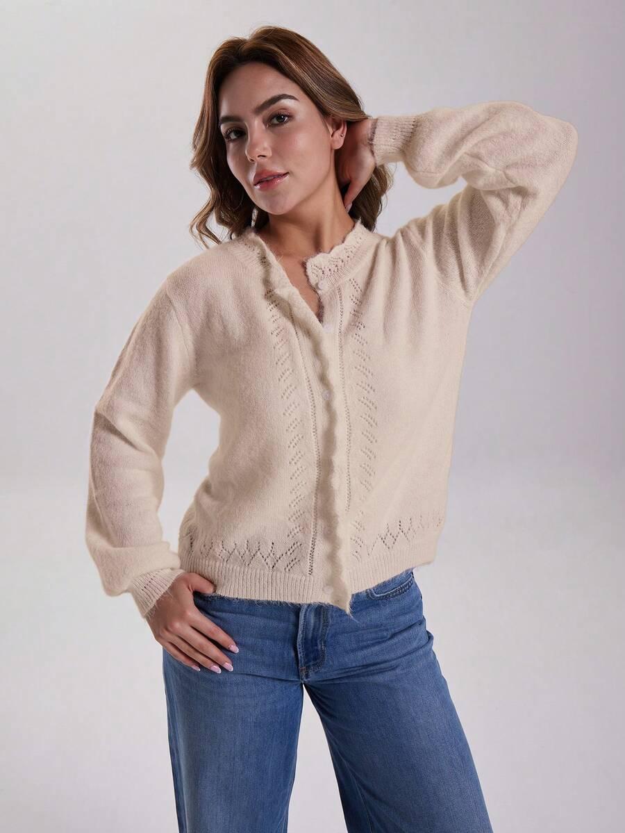 SWETER KARDIGAN Z DOMIESZKĄ WEŁNY