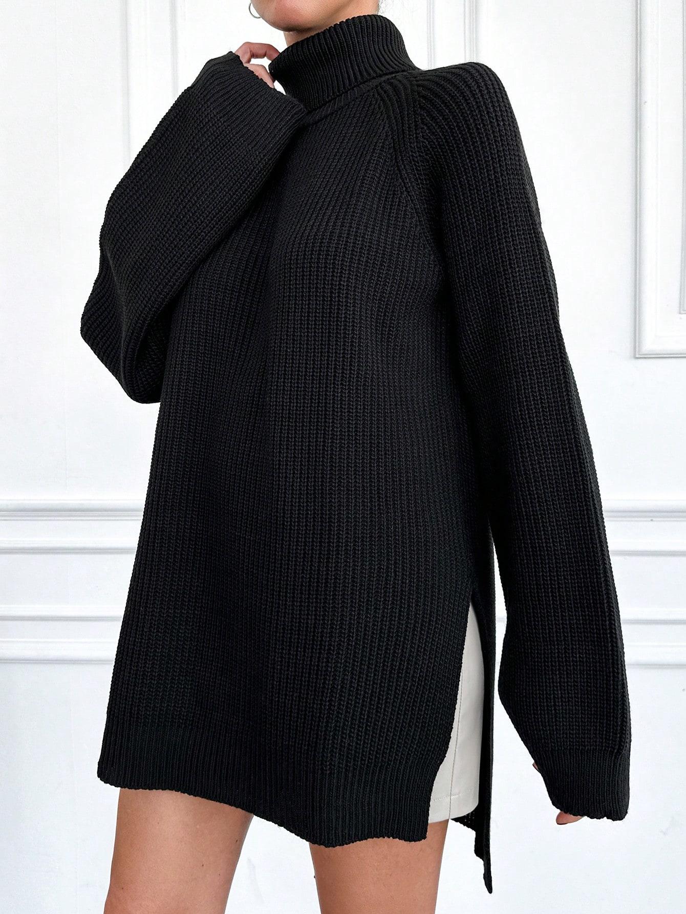 CZARNY DZIANINOWY SWETER
