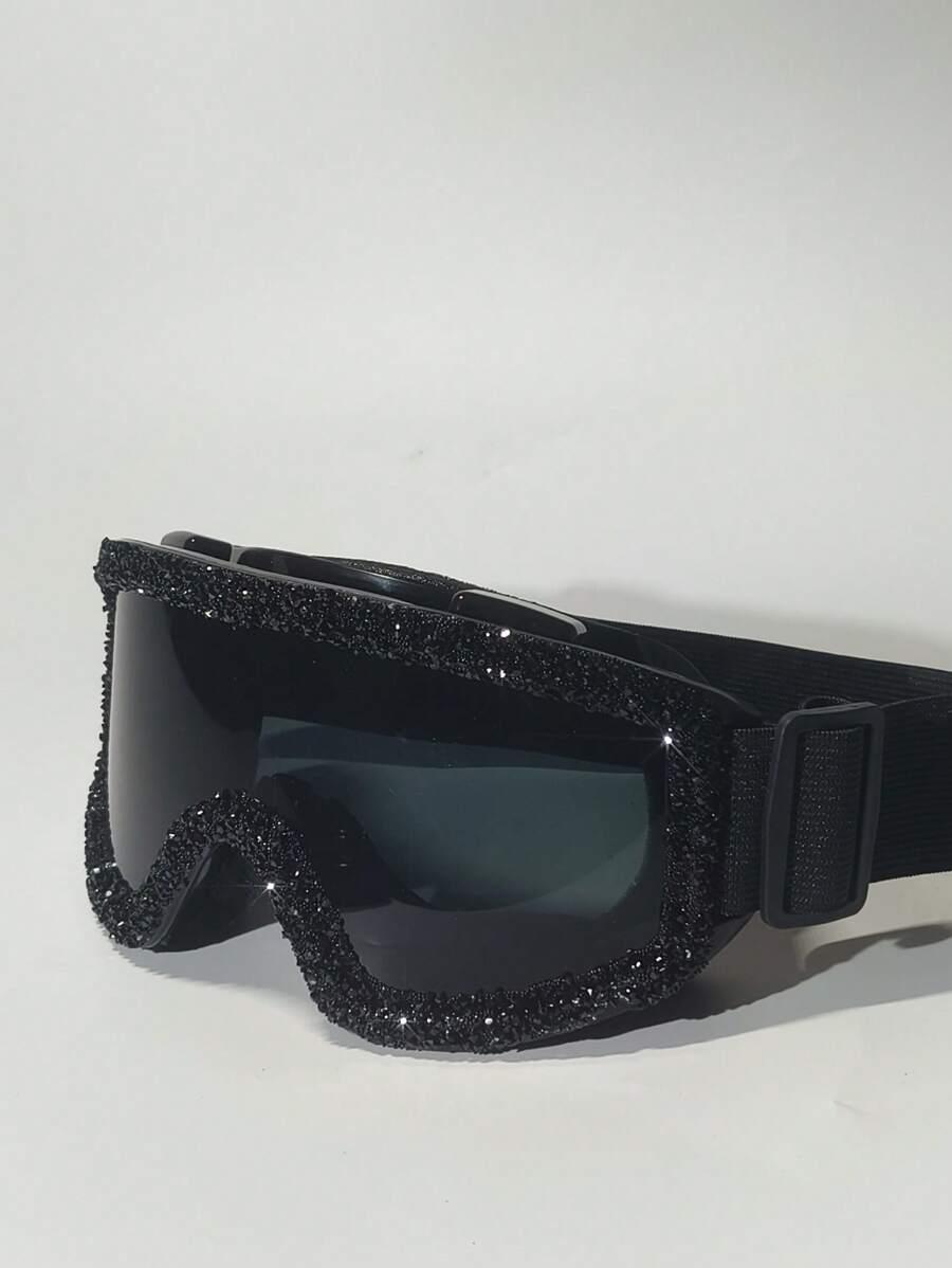 czarne OKULARY GOGLE NARCIARSKIE ZDOBIENIE 