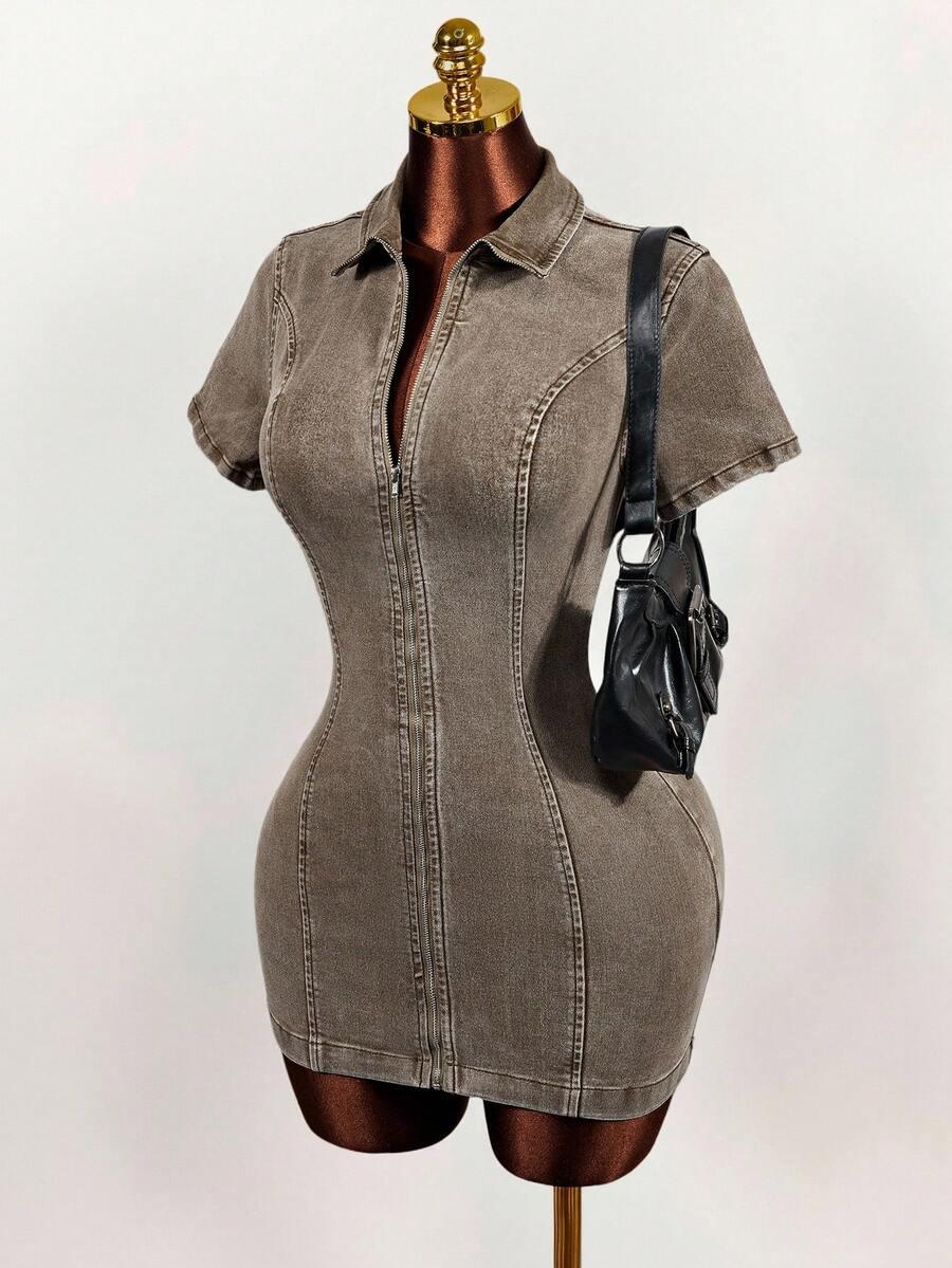 JEANSOWA MINI SUKIENKA zamek