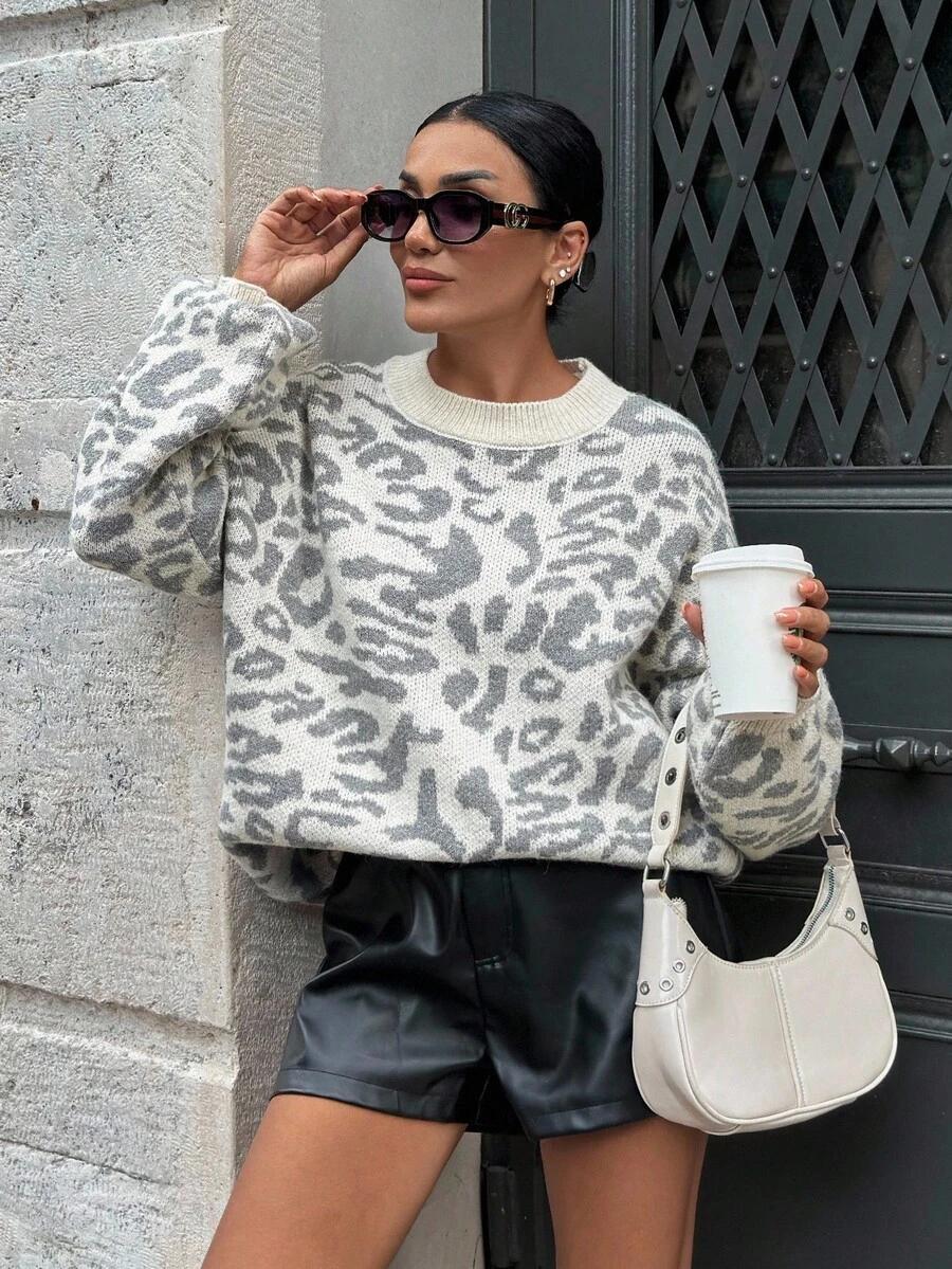 sweter dzianina animal print 