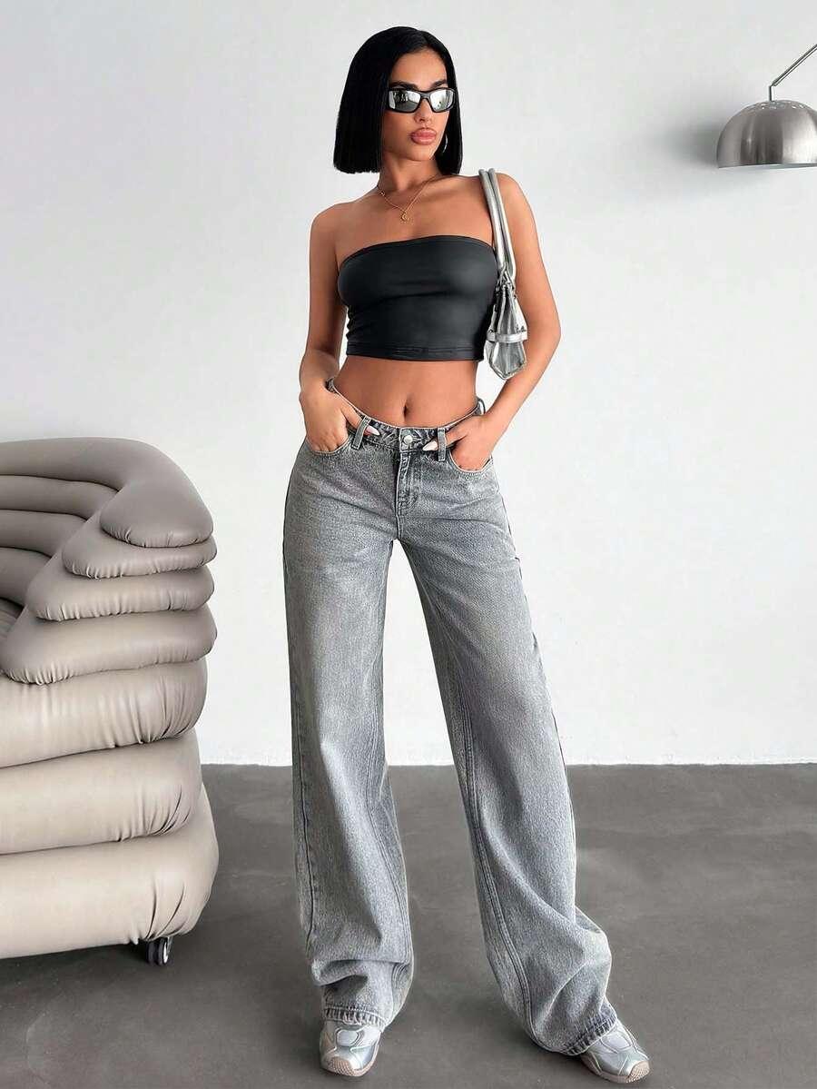 szare spodnie jeans 