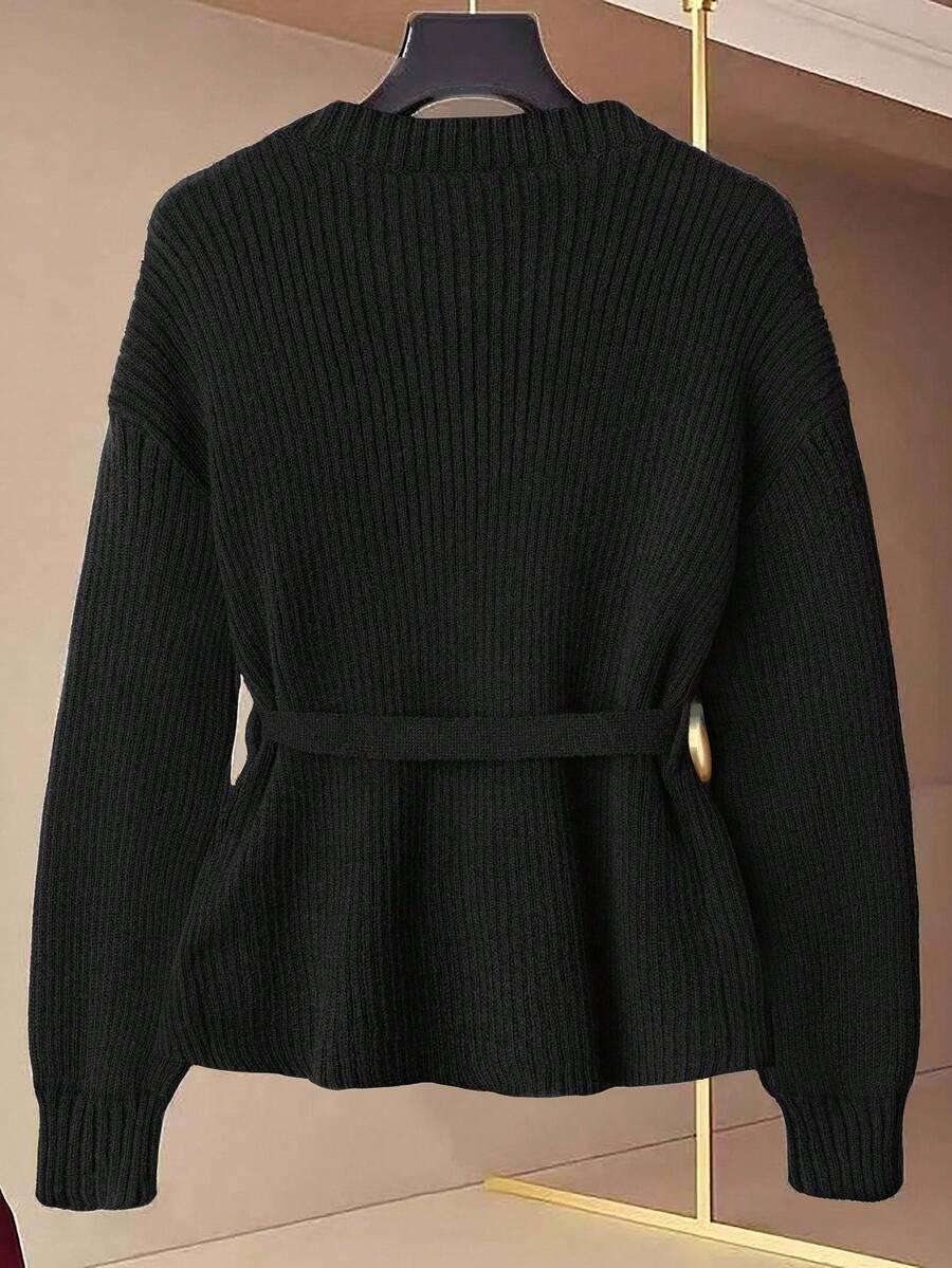 CZARNY DZIANINOWY SWETER