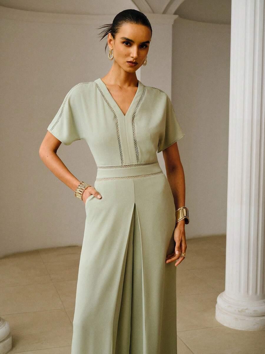 zielony kombinezon v-neck