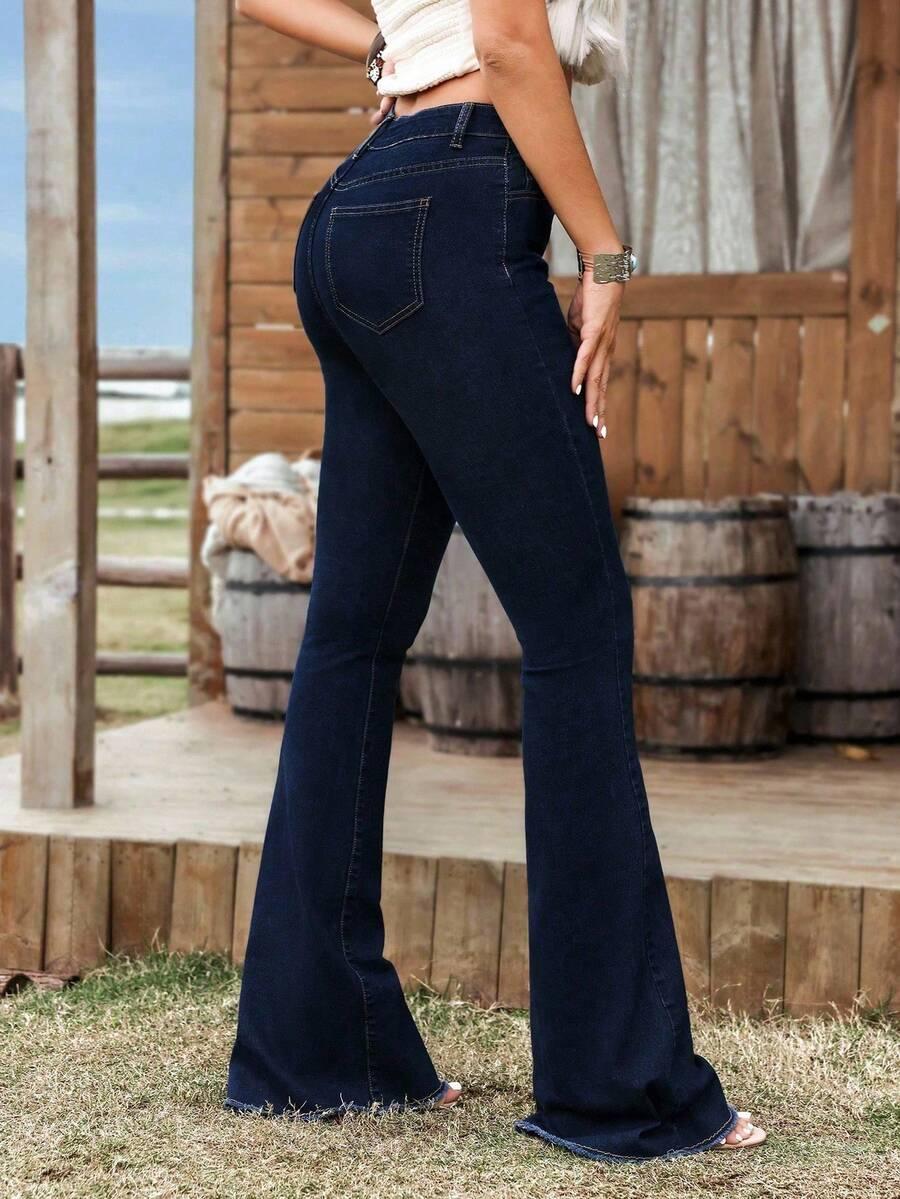 GRANATOWE SPODNIE JEANS DZWONY