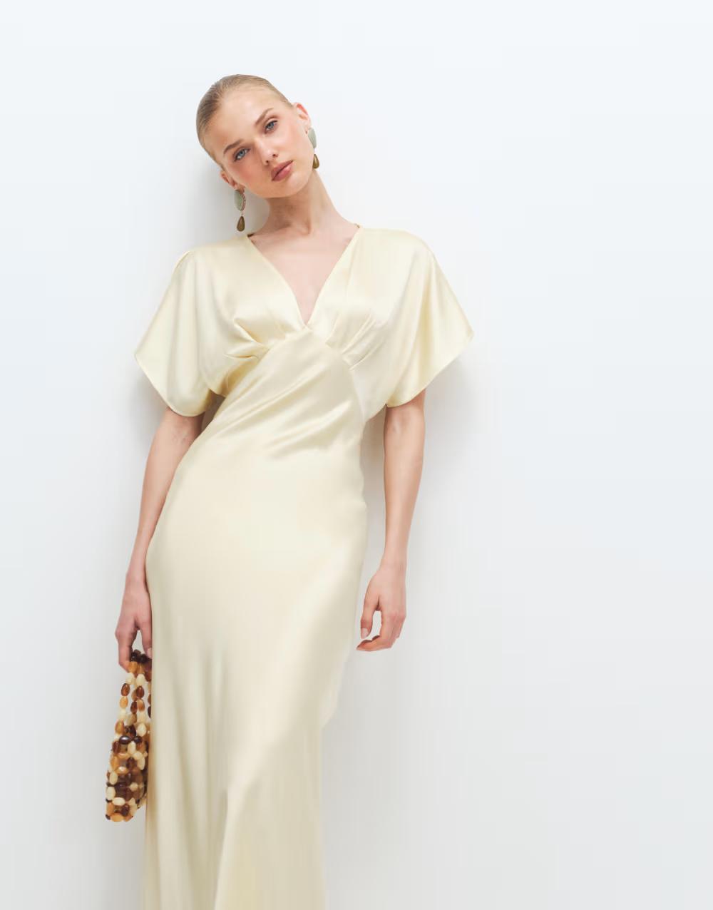 SATYNOWA MAXI SUKIENKA V-NECK