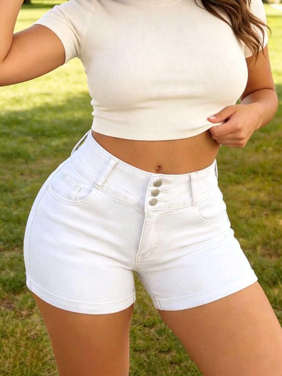 białe spodenki jeans wysoki stan