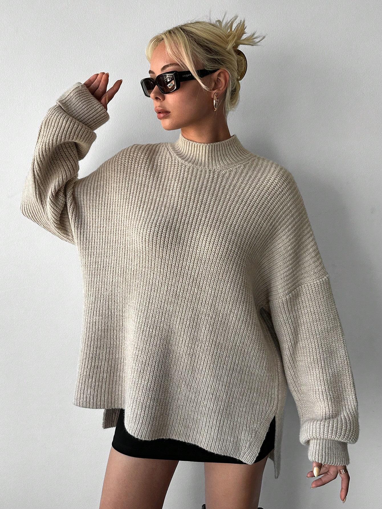 BEŻOWY SWETER DŁUGI RĘKAW