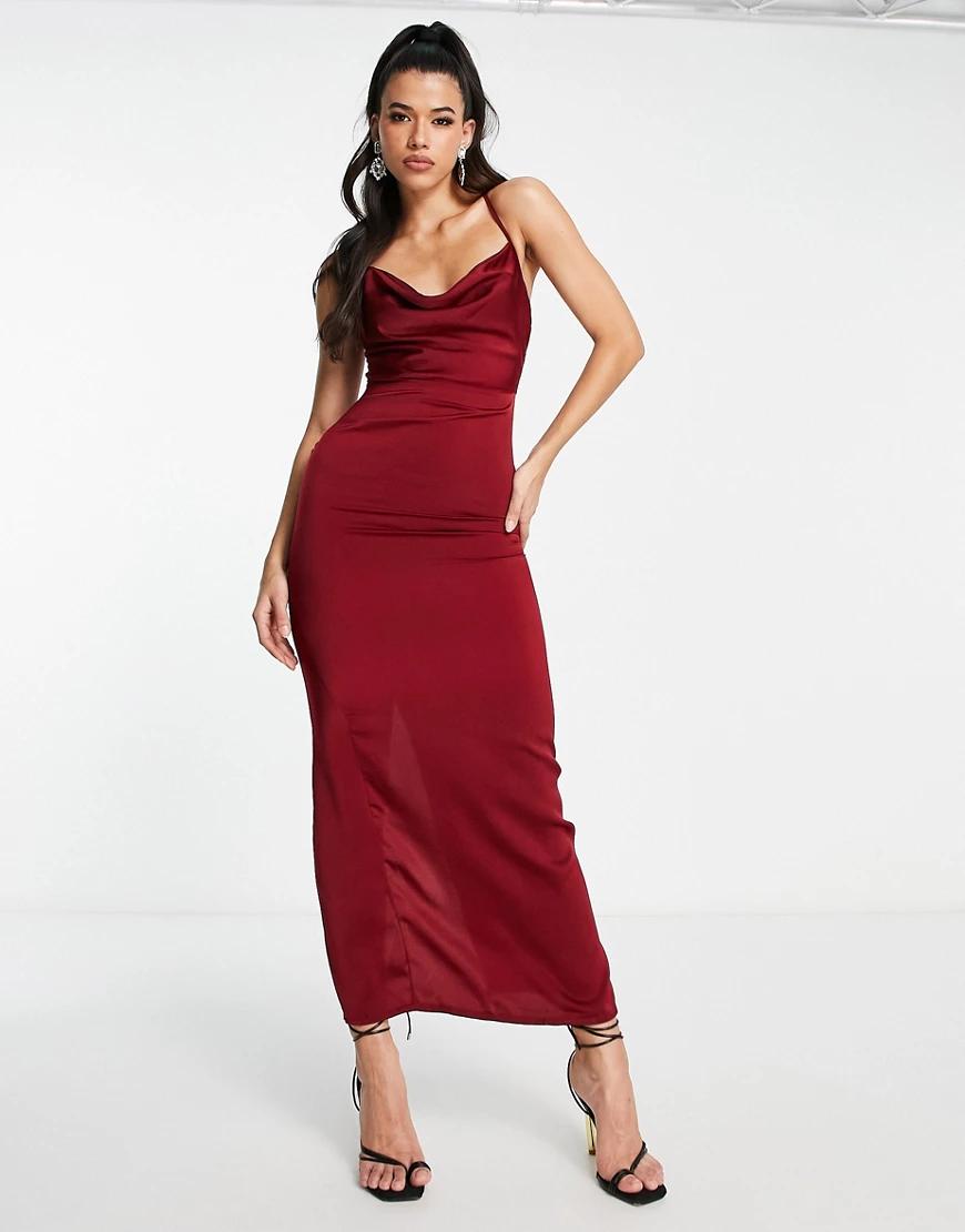 SATYNOWA MAXI SUKIENKA ROZPOREK CROSS BACK